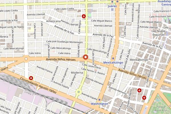 Map showing El Jardin Vegetariano in Guadalajara
