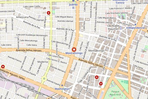 Map showing Fonda Dona Gabina Escolastica in Guadalajara