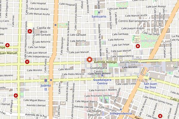 Map showing Tejuino Mercado Corona in Guadalajara