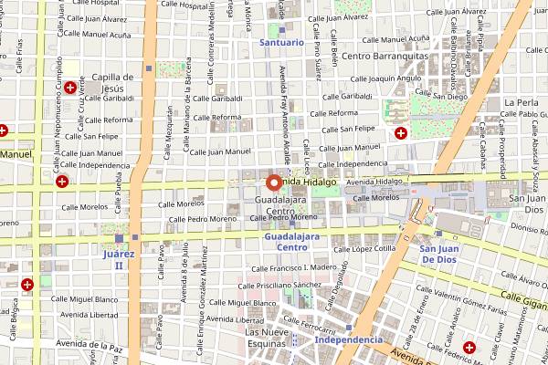 Map showing Mercado Corona in Guadalajara