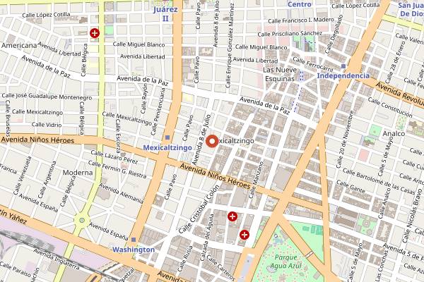 Map showing Mercado Mexicaltzingo in Guadalajara