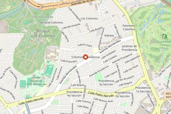 Map showing Mercado Organico Providencia in Guadalajara