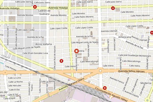 Map showing Hotel Demetria Sky Bar in Guadalajara