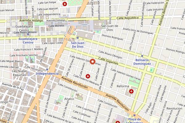 Map showing La Docena Oyster Bar Andares in Guadalajara