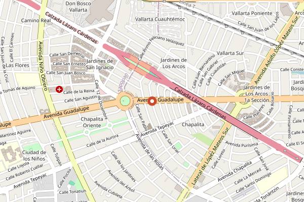 Map showing Elotes Glorieta Chapalita in Guadalajara