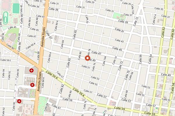 Map showing Taquerías Kisín in Mérida