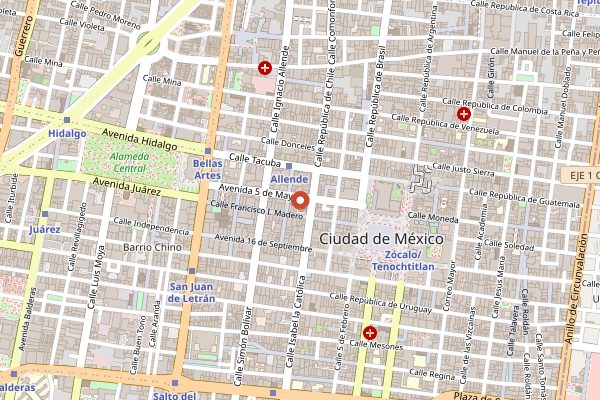 Map showing Dulceria de Celaya in Mexico City