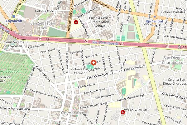 Map showing La Panera Coyoacan in Mexico City