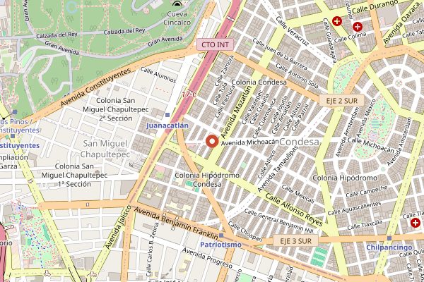 Map showing Panaderia Da Silva in Mexico City