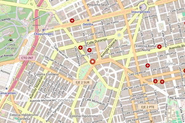Map showing Pasteleria Suiza in Mexico City