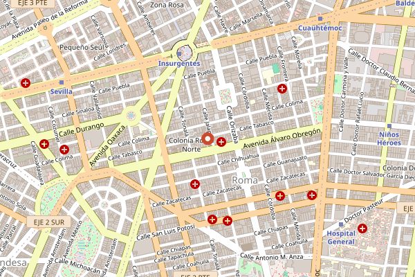 Map showing Rustik Bakery in Mexico City