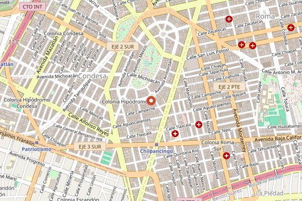 Map showing Baltra Bar in Mexico City