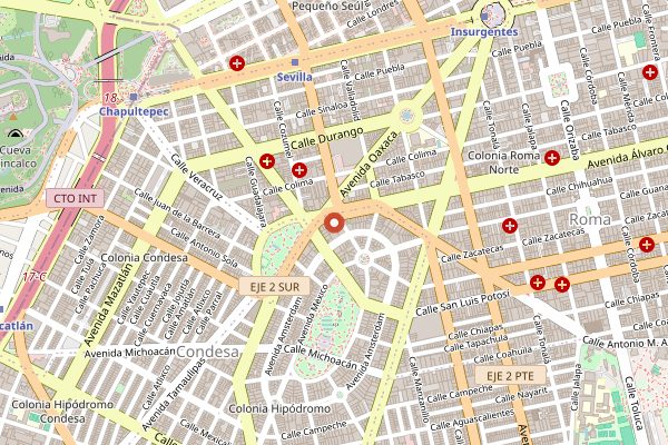 Map showing La Clandestina in Mexico City