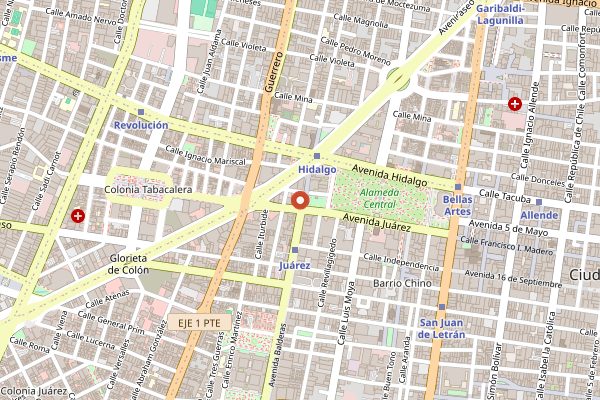 Map showing Pulqueria Las Duelistas in Mexico City