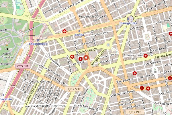 Map showing Rayo Cocktail Bar in Mexico City