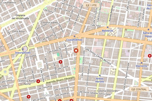 Map showing Cru Cru Brewing in Mexico City