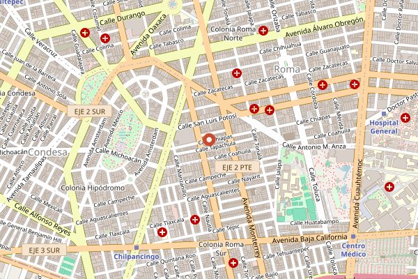 Map showing Morenos Tasting Room in Mexico City