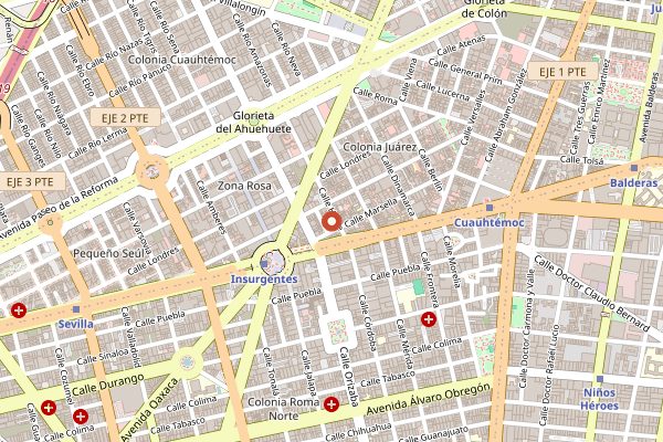 Map showing Havre 77 in Mexico City