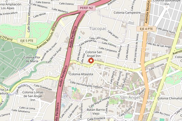 Map showing San Angel Inn in Mexico City
