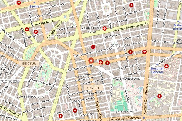 Map showing Expendio de Maiz in Mexico City