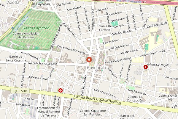 Map showing Cafe Negro Coyoacan in Mexico City