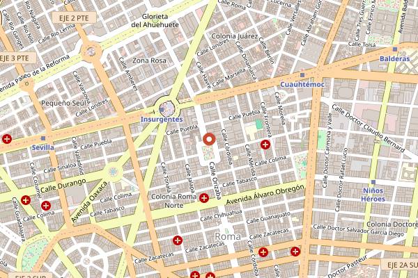 Map showing Cafe Toscano Roma in Mexico City