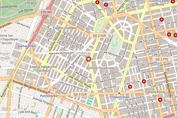 Map showing Cafebreria El Pendulo Condesa in Mexico City