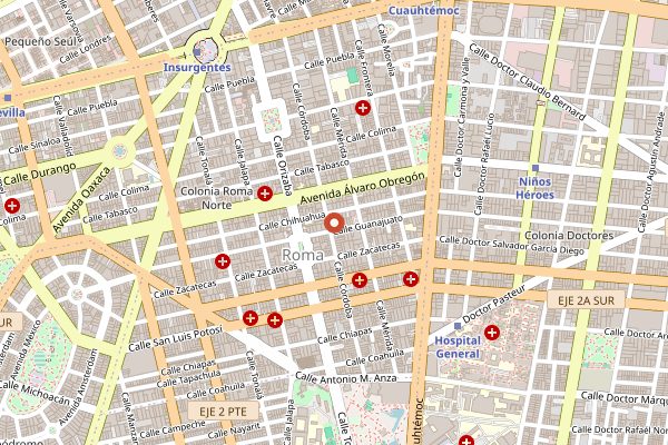 Map showing Cardinal Casa de Cafe in Mexico City