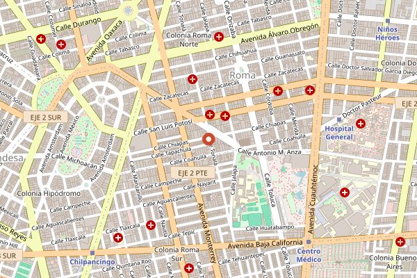 Map showing Cucurucho Roma in Mexico City