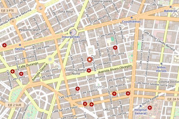 Map showing Panaderia Rosetta Colima in Mexico City