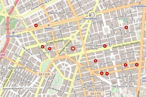 Map showing Fonda Fina in Mexico City