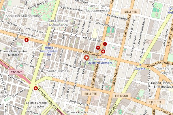 Map showing Fonda Margarita in Mexico City