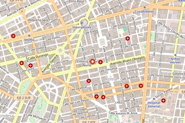 Map showing Almanegra in Mexico City