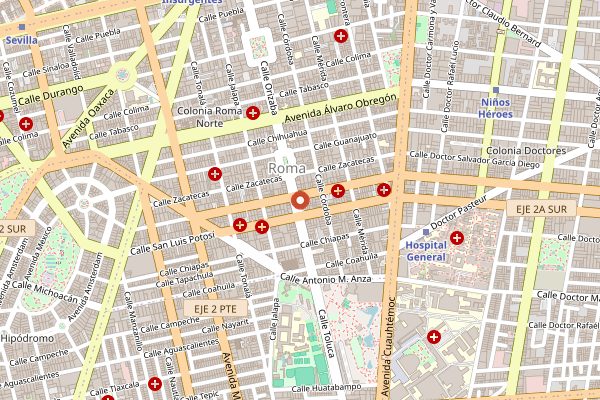 Map showing La Pitahaya Vegana in Mexico City