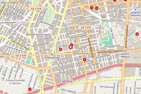 Map showing Por Siempre Vegana Taqueria in Mexico City
