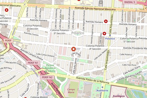 Map showing Sinai Deli and Bakery in Mexico City