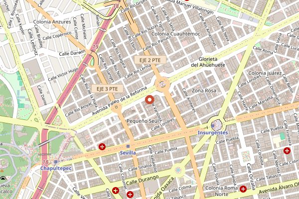 Map showing Yug Vegetariano in Mexico City