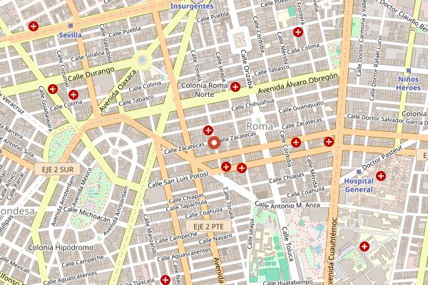 Map showing Em in Mexico City