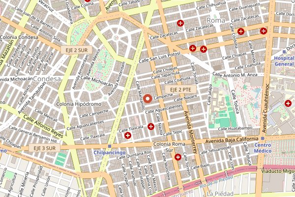 Map showing El Hidalguense in Mexico City