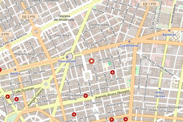 Map showing Ozimo Tahona in Mexico City