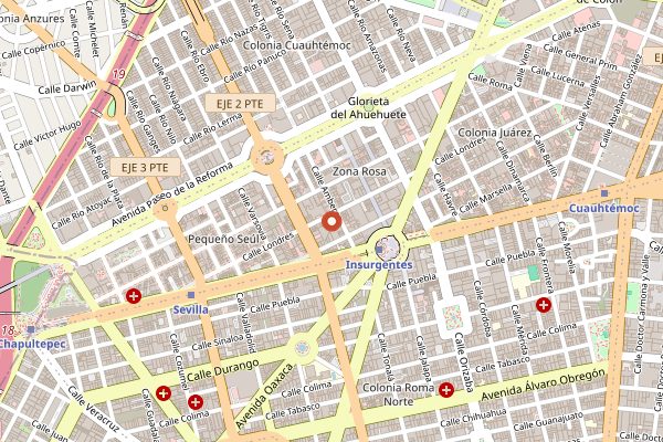 Map showing Casa de Tono in Mexico City
