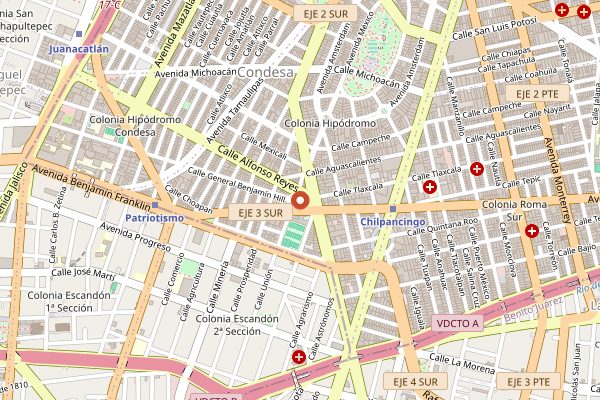 Map showing El Califa Condesa in Mexico City