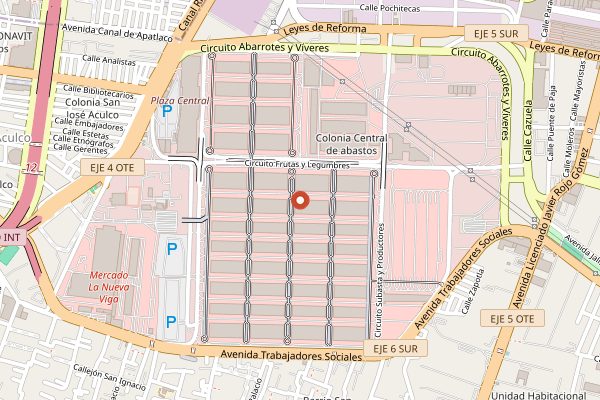 Map showing Central de Abasto in Mexico City