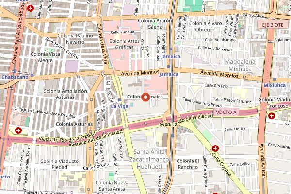 Map showing Mercado Jamaica in Mexico City