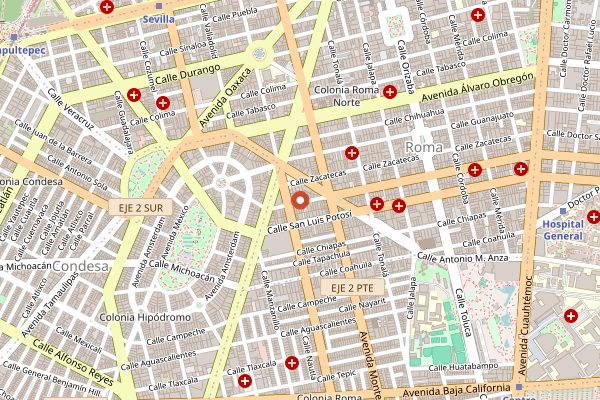 Map showing Mercado Roma in Mexico City