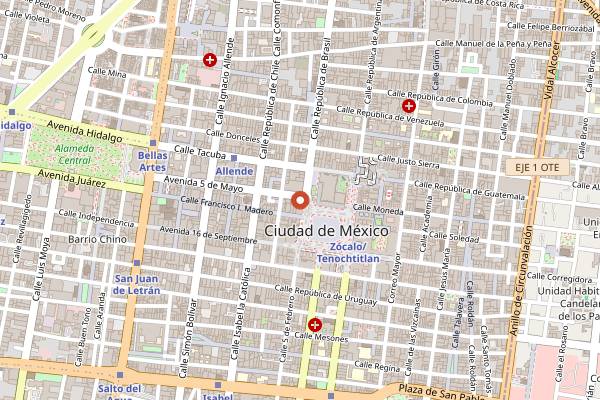 Map showing Balcon del Zocalo in Mexico City