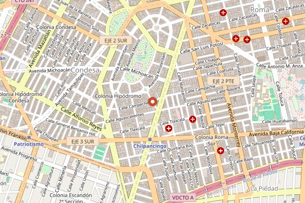 Map showing Baltra Bar in Mexico City