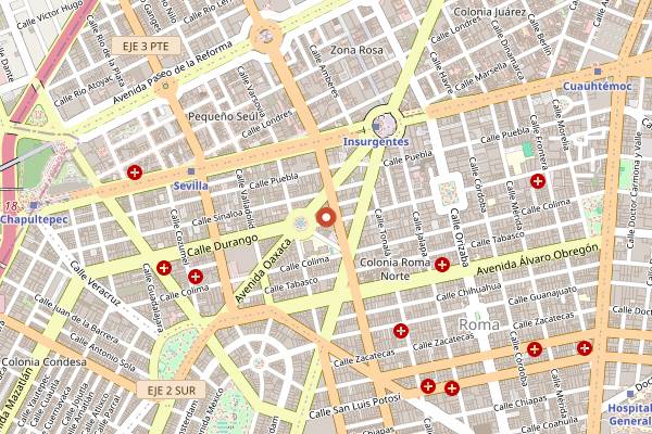 Map showing Bar Oriente in Mexico City