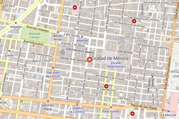 Map showing Cantina Tio Pepe in Mexico City