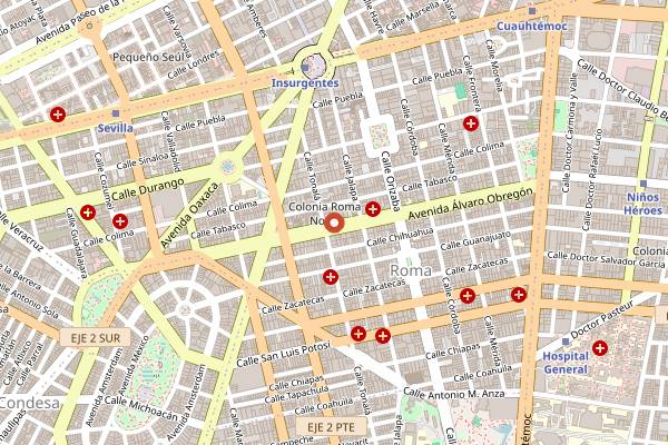 Map showing Departamento in Mexico City